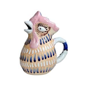 Vintage Artisan South American Pottery Rooster / Chicken Pitcher Handcrafted 9”